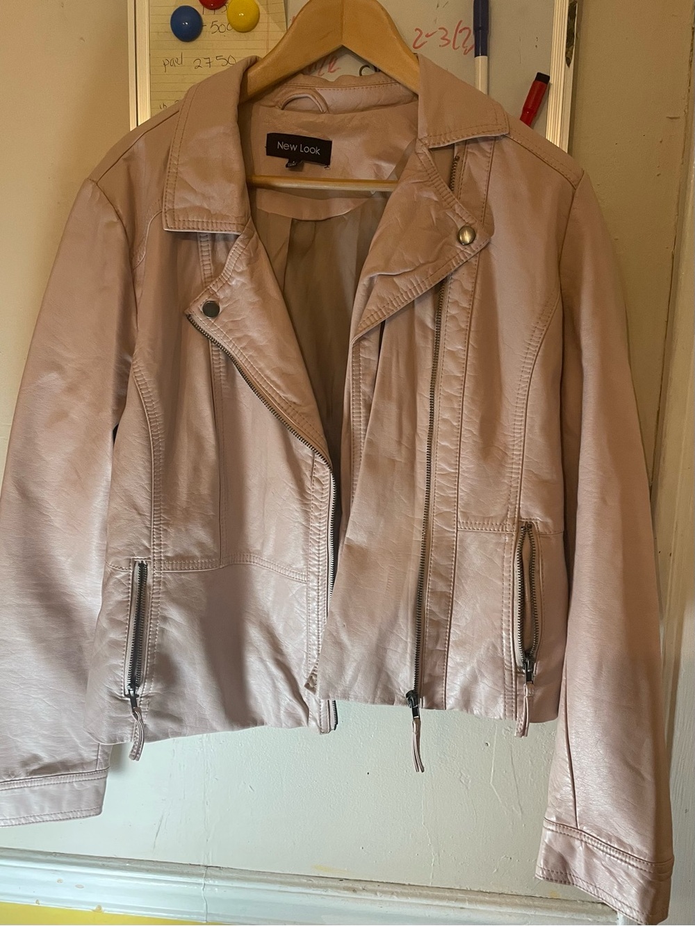 Blush Pink Faux Leather Biker Jacket